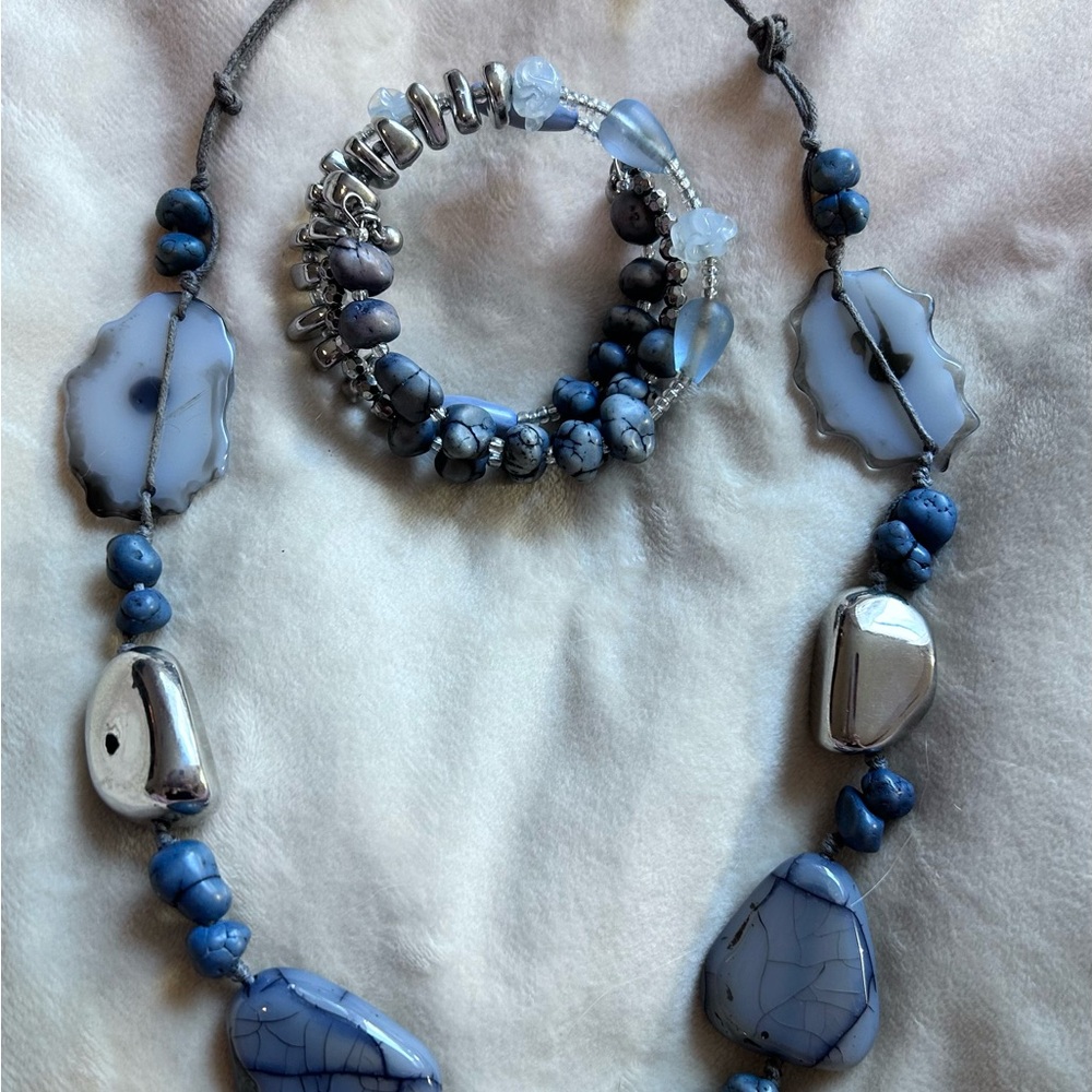 Elegant Blue and Silver Necklace and Bracelet